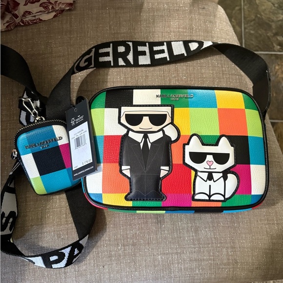 Karl Lagerfeld Multicolor Crossbody Bag‎ with Cat Design - Picture 1 of 3